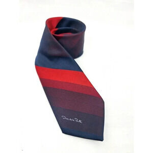 Oscar de la Renta Mens Tie Navy Blue Red Burgundy Diagonal Stripe Ombre Designer